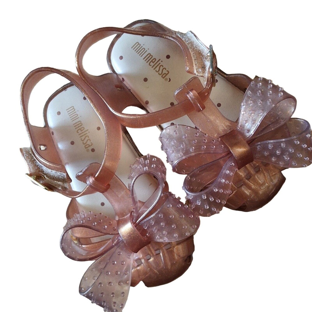 Girls Mini melissa Bow‎ Rose Gold Jelly Shoes 7C